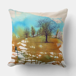 Träd Liggande vattenfärgsbild Kudde