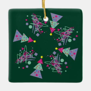 Träd Lila Rosa Teal Shapes Grönt Red jul Julgransprydnad Keramik