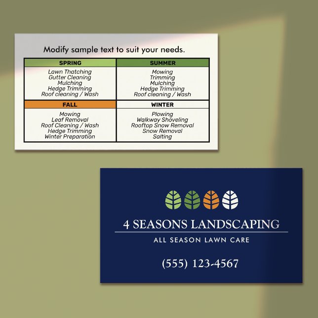 Träd Logotyp- och Gräsmatta Service Landscaping Visitkort (all season landscaping business cards
)