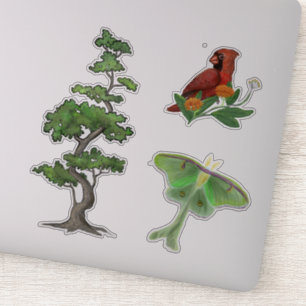 Träd, Luna Moth och kardinal Bird Nature Klistermärken