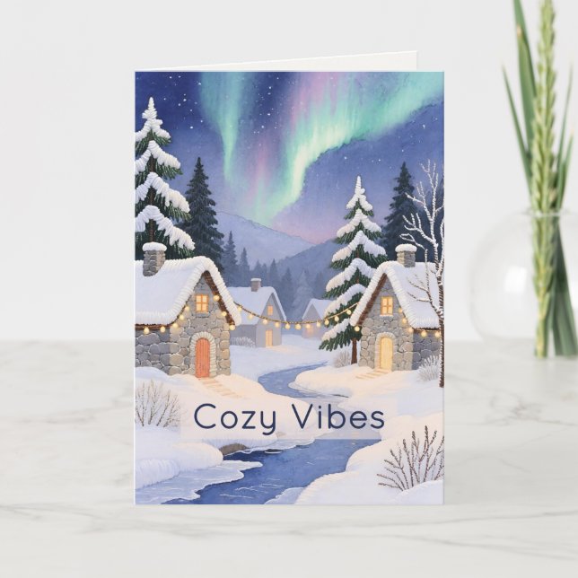 Tråd-målad konst Vinterdal Modern jul Kort (Framsida)