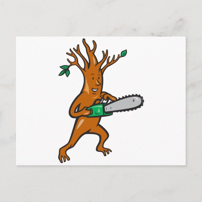 Träd man Arborist med Chainszawa Vykort (Framsida)
