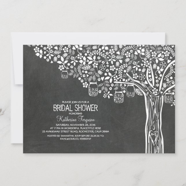 Träd Mason Burk Ljus Chalkboard Möhippa Inbjudningar (Framsida)