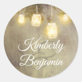 Träd Mason Burk Ljus Rustic Landsbyggsbröllop Runt Klistermärke