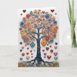 Träd med blommor och hjärtan kort
