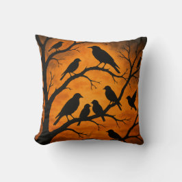 Träd med fåglar silhuett kudde