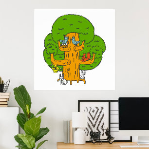 Träd med Forest Animals Cute Natature Poster