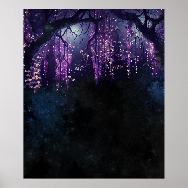 Träd med Lila Löv Wisteria Spådomar Digital Poster (Framsidan)