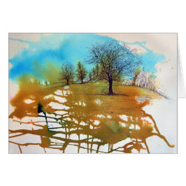 Träd med målad vattenfärg hälsningskort
