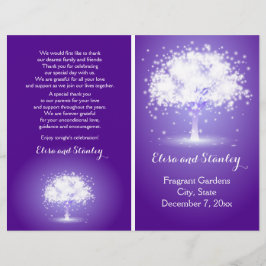 Träd med mousserande ljus lila bröllopsprogram