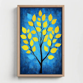 Träd med Neon Gult Löv minimalistisk natur Poster