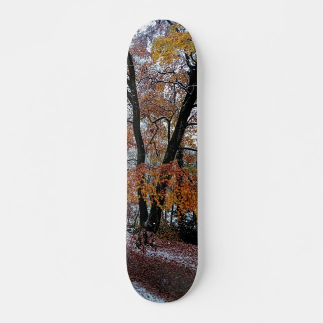 Träd, med orange löv mini skateboard bräda 18,5 cm (Framsida)