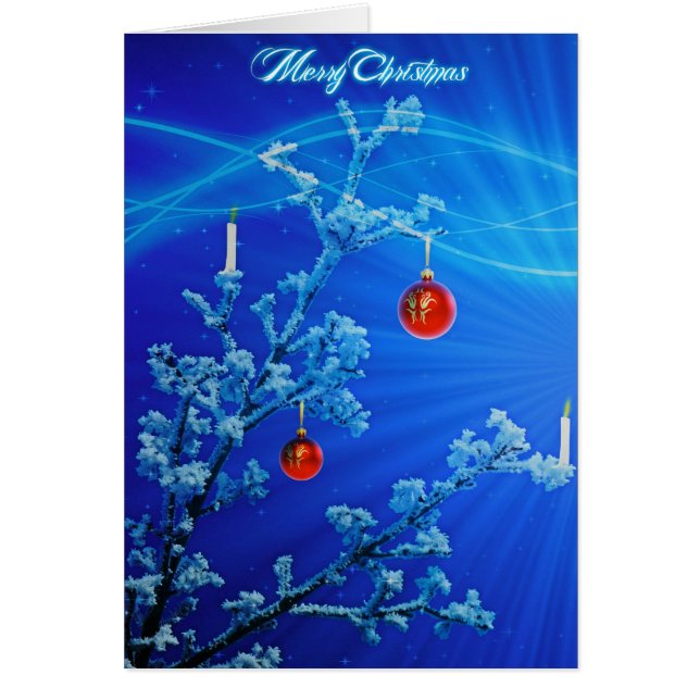 Träd med Snö och julprydnader Hälsningskort (Framsidan)