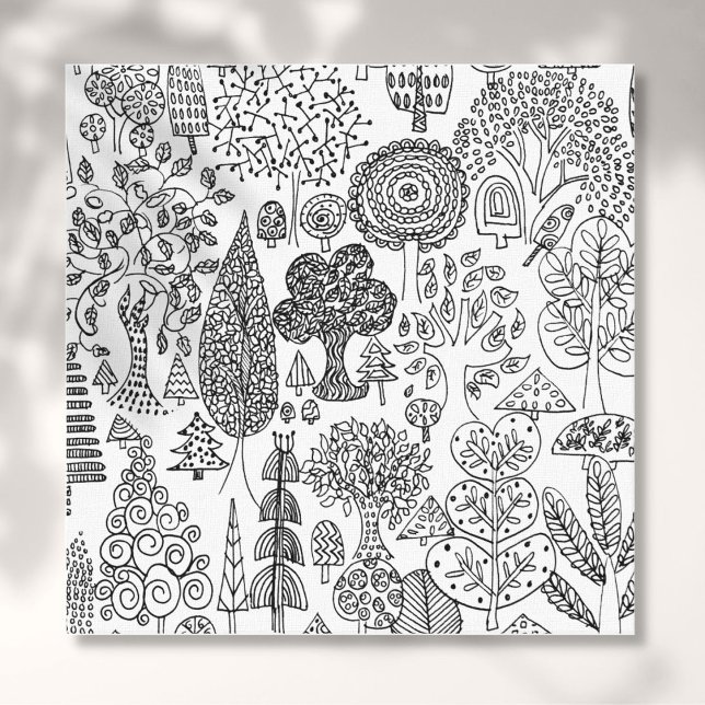 Träd Modern Svart och Vit Handritad Konst Canvastryck (Modern Decorative Black and White Trees Canvas Print)