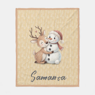 Träd mönster ren tomte orange beige namn fleecefilt