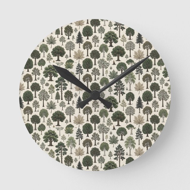 Träd Mönster Rund Klocka (Framsida)
