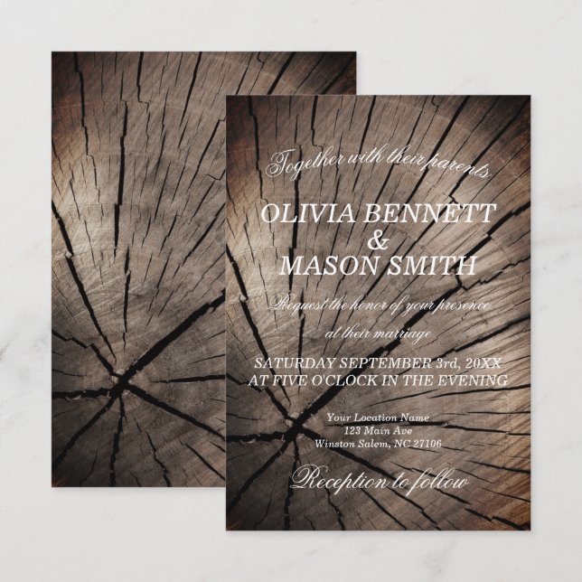 Träd & natur Texturerad bröllopsinbjudning Inbjudningar (Fram/baksida)