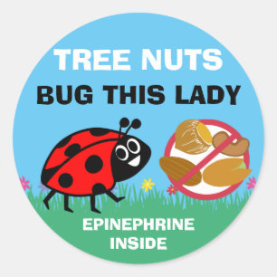 Träd Nöt Allergy Alert Epinephrine Ladybug Runt Klistermärke