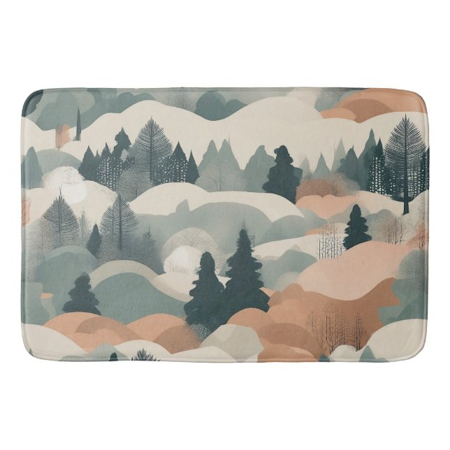 Träd och bergen Boho Abstract Design Badrumsmatta (Framsidan)