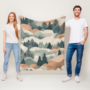 Träd och bergen Boho Abstract Design Fleecefilt