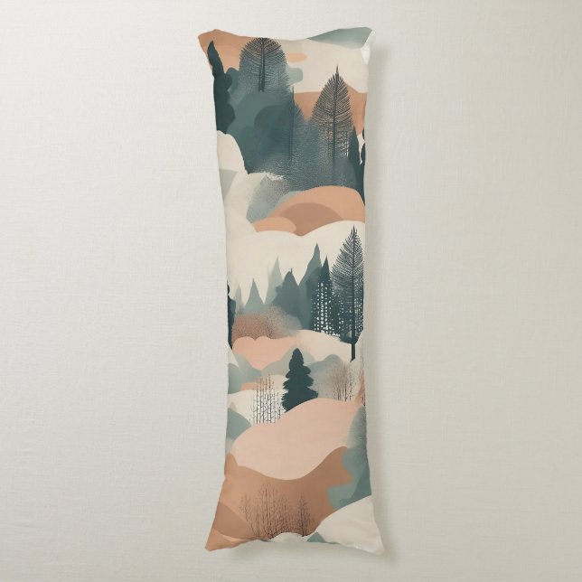 Träd och bergen Boho Abstract Design Kroppskudde (Framsidan Vertikal)