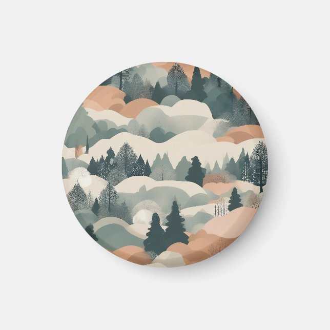 Träd och bergen Boho Abstract Design Magnet (Framsidan)