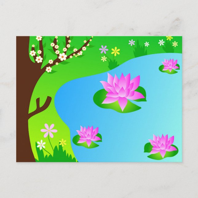 Träd och damm - vykort (Framsida)