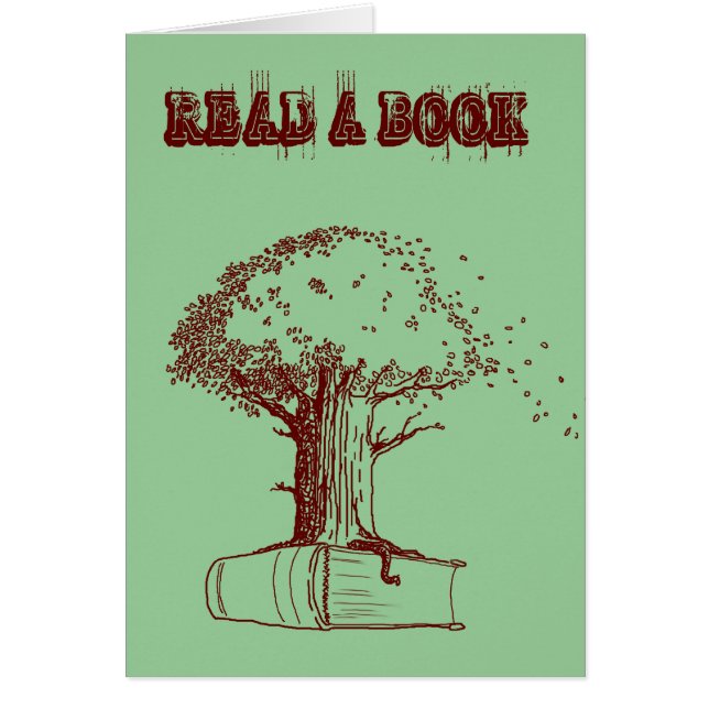 Träd och en bok hälsningskort (Framsidan)
