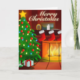 Träd och Fireplace jul Card Helgkort