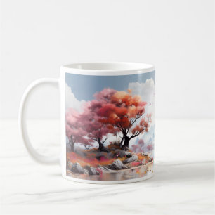 Träd och floden i Fantasy World Kaffemugg