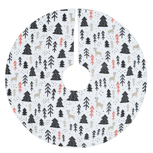 Träd och hjort julgransmatta borstad polyester (Framsidan)
