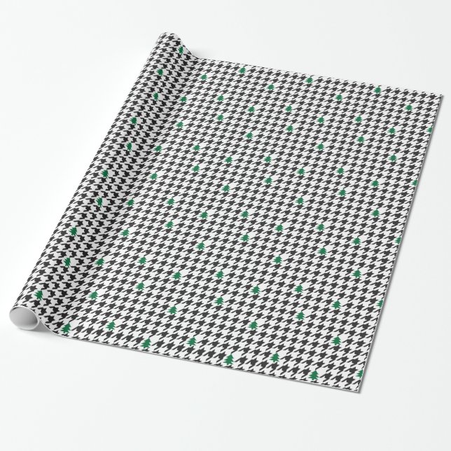 Träd och Houndstooth Presentpapper (Utrullad)