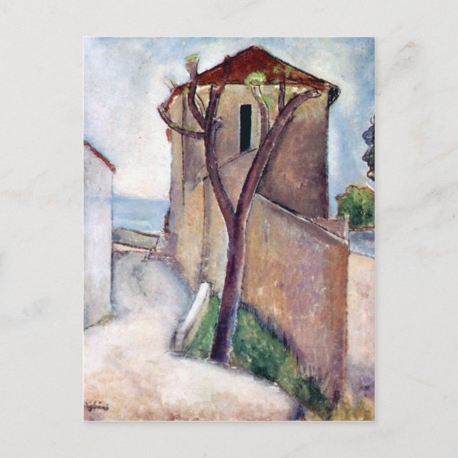 Träd och House av Amedeo Modigliani Vykort (Framsida)