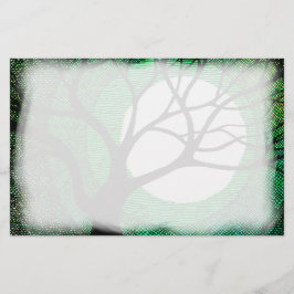 Träd och måne - grönt brevpapper