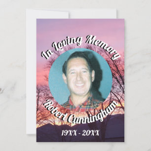 Träd och Rosa Lila Solnedgång Photo Loving Memory Inbjudningar