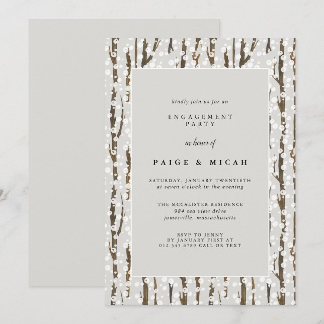 Träd och Snö Rustic Winter Förlovningsfest Inbjudningar (Fram/baksida)