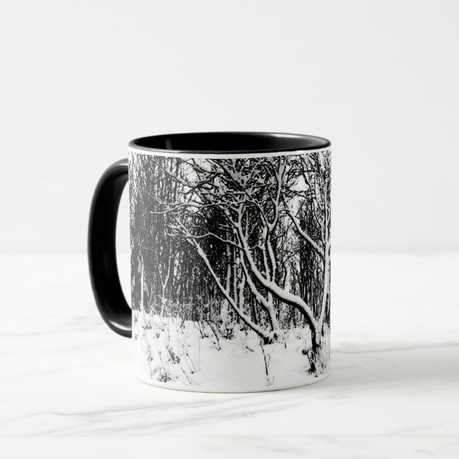 Träd och Snö Scen, Svartvit Mugg (Framsida vänster)