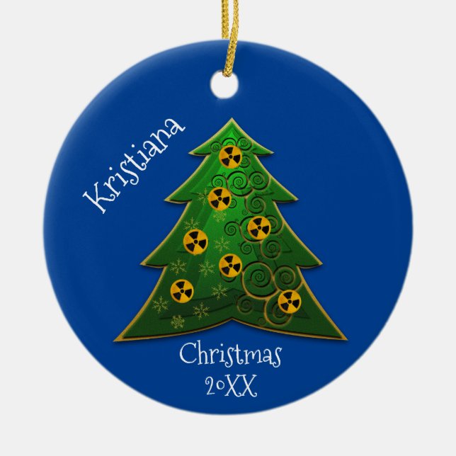 Träd och strålningssymbol Jul Julgransprydnad Keramik (Framsidan)