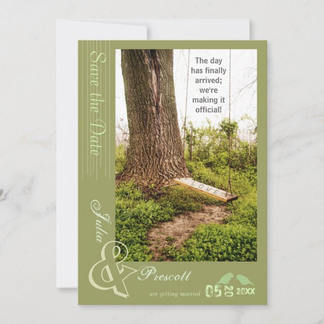 Träd och sväng Landshustru Save the Date-inbjudnin Spara Datumet (Framsida)