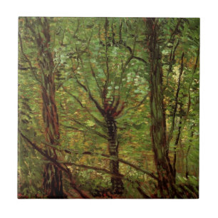 Träd och undervegetation av Vincent van Gogh Kakelplatta