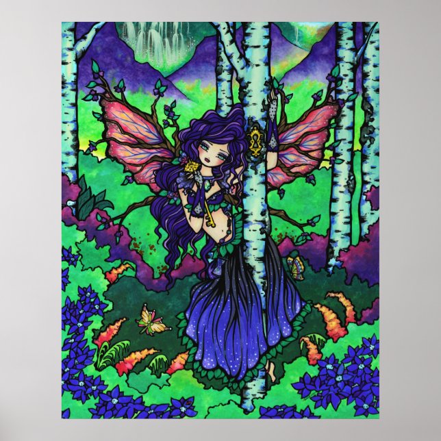 "Träd of Secrets" Fairy Dragon Fantasy Forest Art Poster (Framsidan)