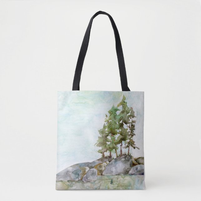 Träd om Sten vattenfärg i Canoe Land Tygkasse (Framsida)