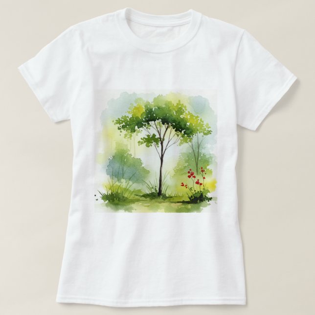 Träd omgivet av grön växtlighet t shirt (Design framsida)