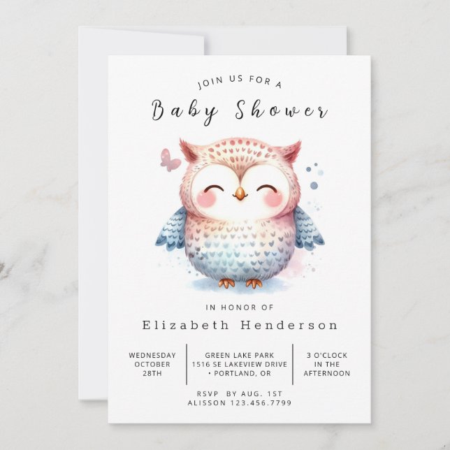 Träd Online Uggla Baby Shower Inbjudningar (Framsida)
