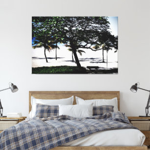Träd på Beach, Santos, Brasilien Canvastryck