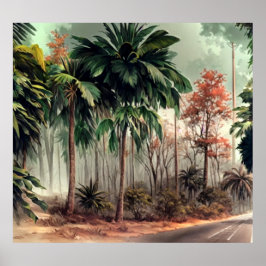 Träd på en sida av vägen till land poster