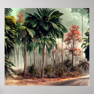 Träd på en sida av vägen till land poster
