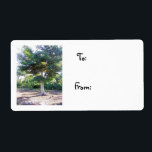 Träd på etiketten Wisdom-christmas Fraktsedel<br><div class="desc">Klokhetens Träd med dess kunskap,  skönhet,  ge liv,  all vetskap.Representerar säkerhet,  tro,  tro,  kärlek,  evighet.</div>