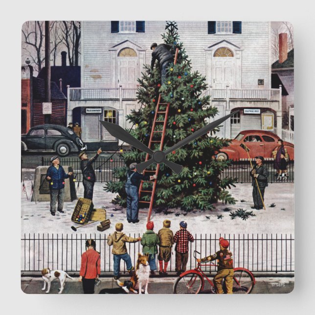 Träd på Town Square Fyrkantig Klocka (Framsida)