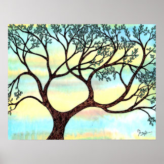 Träd på Vellum med vattenfärgsbakgrund Poster